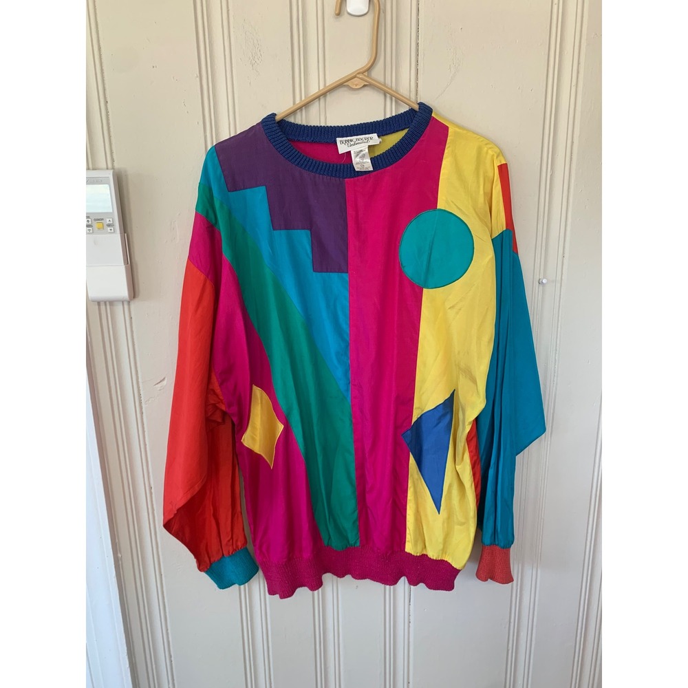 Vintage Bonnie Boerer Unlimited Silk Cotton Colorblock Geometric Pullover‎ Top L